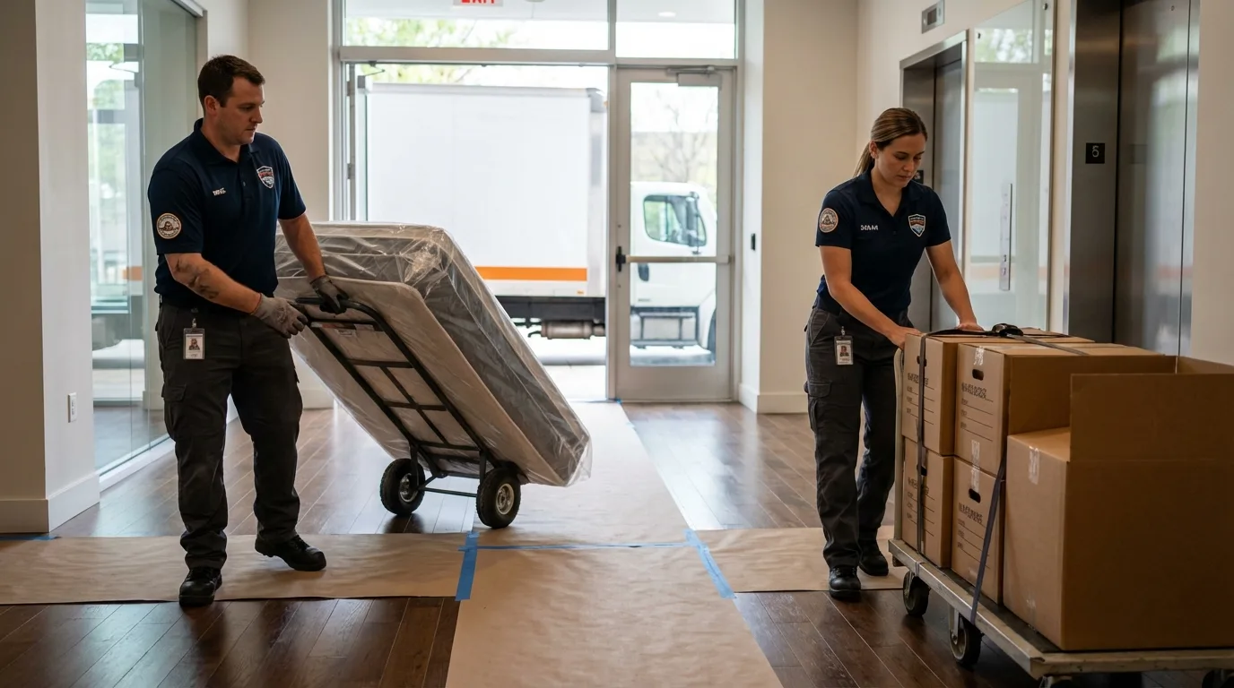 Professional apartment movers loading elevator in Whitehouse, OH